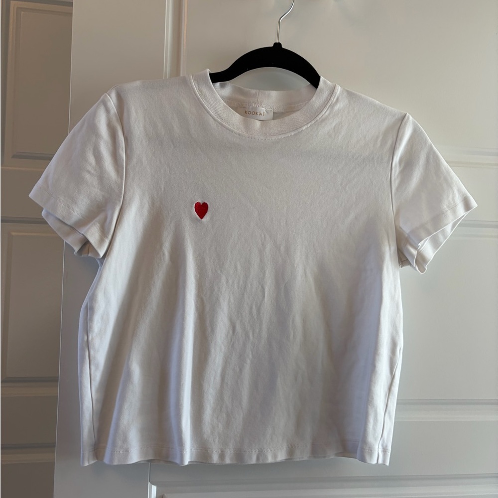 Kookai White Baby Tee with Red Heart